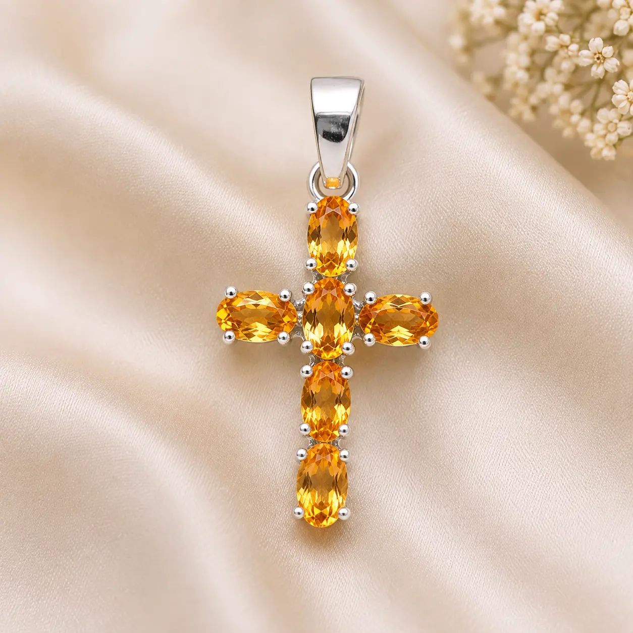Natural Citrine Cross Pendant Sterling Silver, Yellow Gemstone Cross Necklace, November Birthstone Faith Jewelry, Confirmation Gift For Her