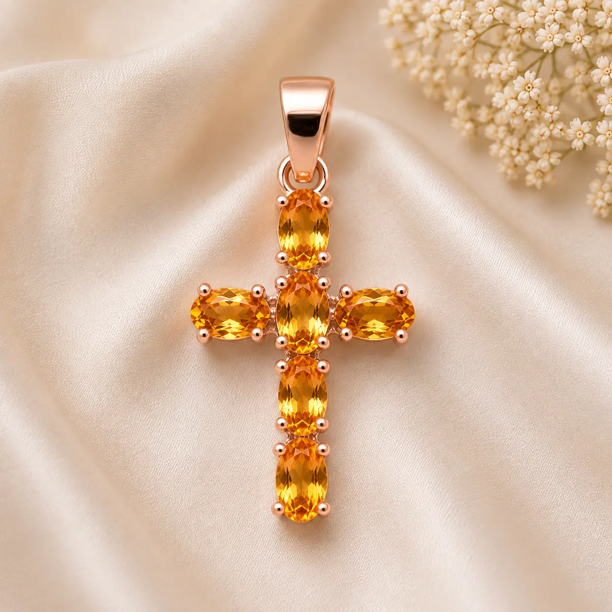 Natural Citrine Cross Pendant Sterling Silver, Yellow Gemstone Cross Necklace, November Birthstone Faith Jewelry, Confirmation Gift For Her